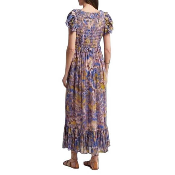 Cleobella Helene Azucar Print Ruffle Flutter Sleeve Smocked Maxi Dress - Picture 3 of 14